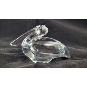 Baccarat Crystal Pelican Figurine Paperweight Signed France Clear Glass Bird 5”